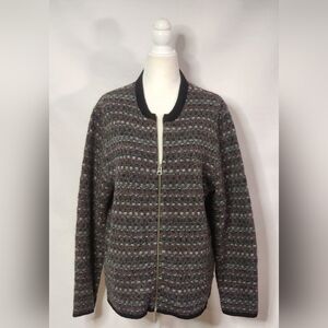 Ladies Woolrich Classic Striped 100% Wool Zip Up Cardigan Size L Vintage 90s